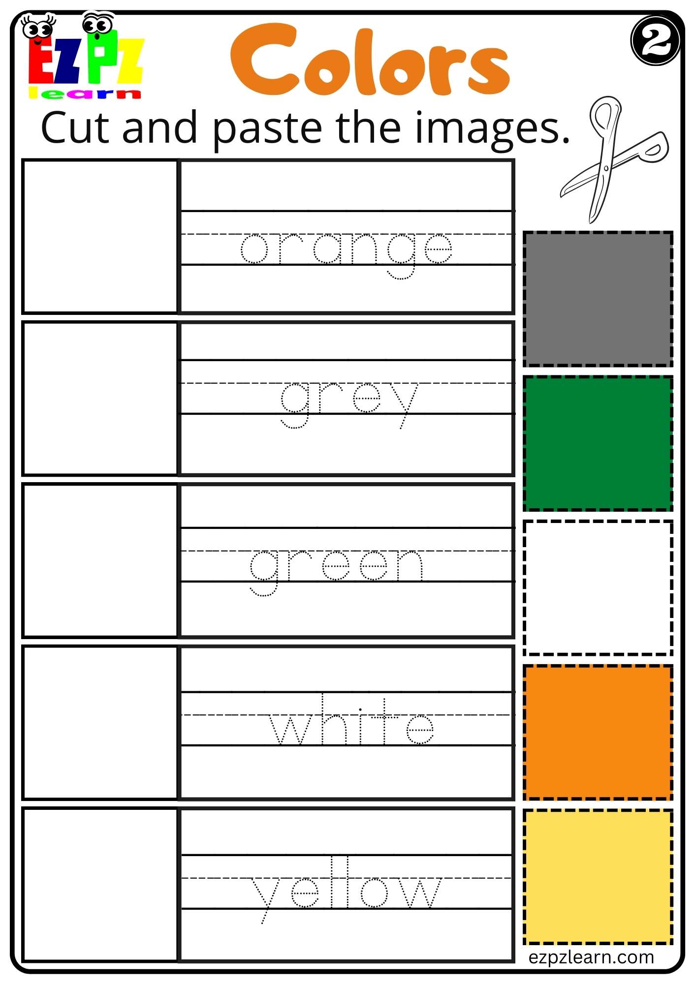 Colors Cut and Paste Worksheet for Kindergarten K5 and ESL PDF Download Set 2